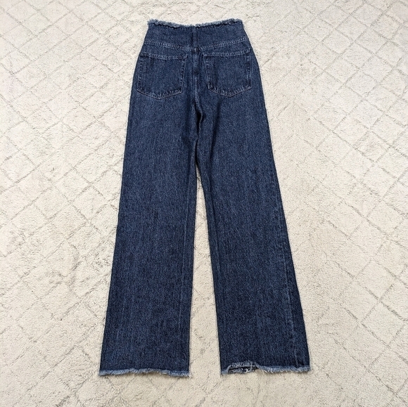 WeWoreWhat Jeans Women's 24 Blue Dark Straight Leg High Rise Relaxed Raw Hem - Picture 9 of 9